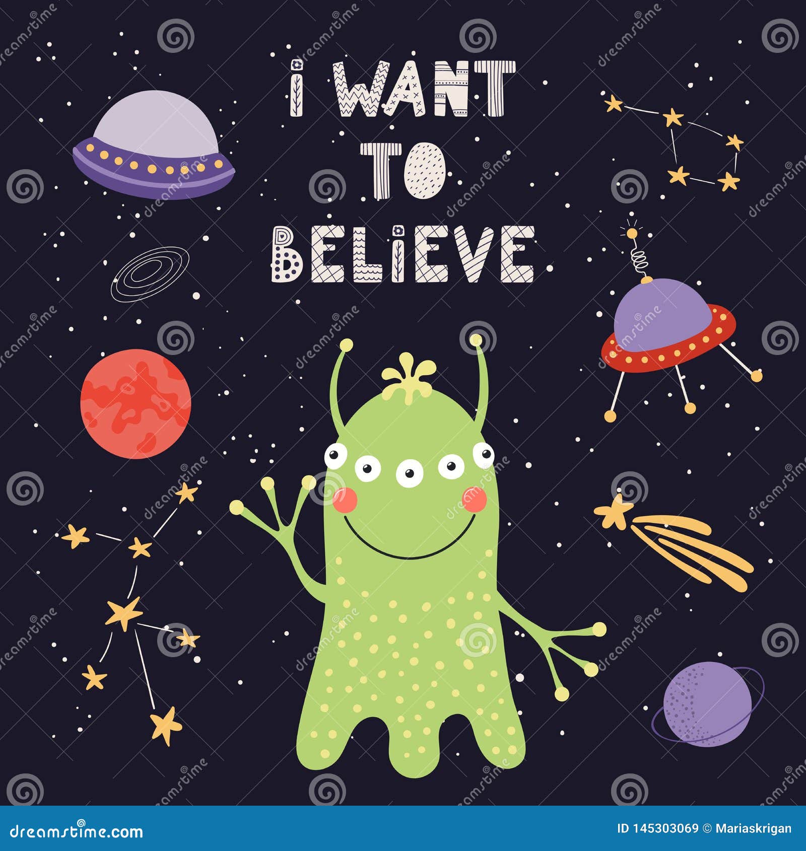 Cute alien in space stock vector. Illustration of alien ...