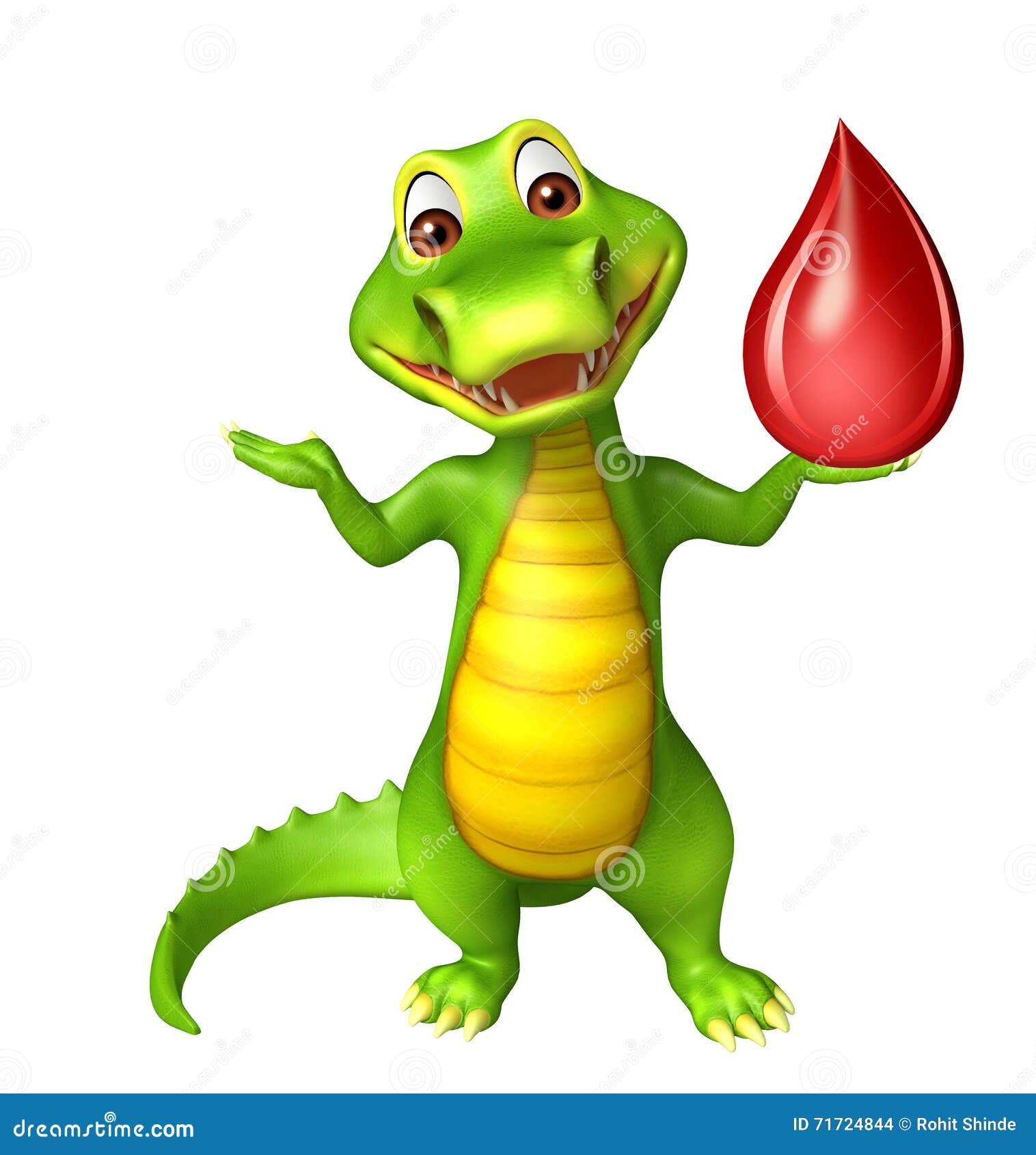 Cute Alligator cartoon character with blood drop. 3d Rendered alligator cartoon character with blood drop