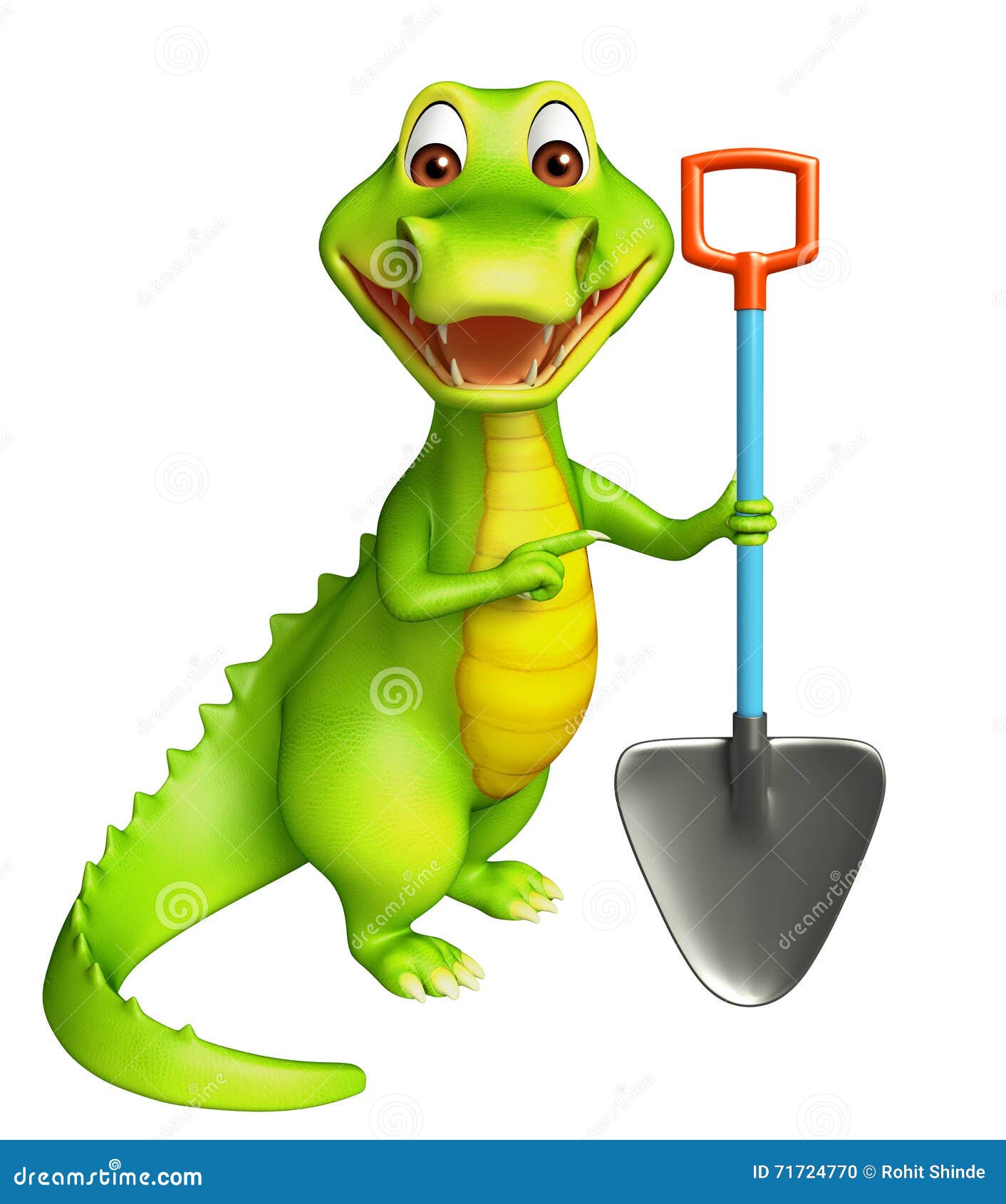 Cute Alligator Cartoon Character with Digging Shovel Stock Illustration