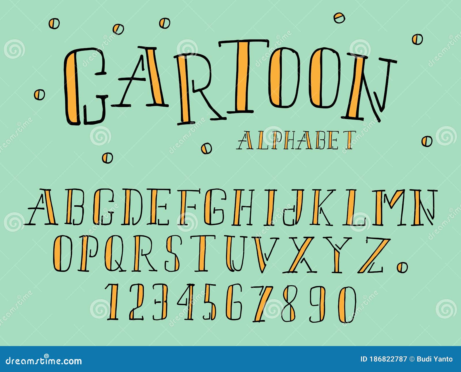 Funny hand drawn set of cartoon styled font colorful numbers one