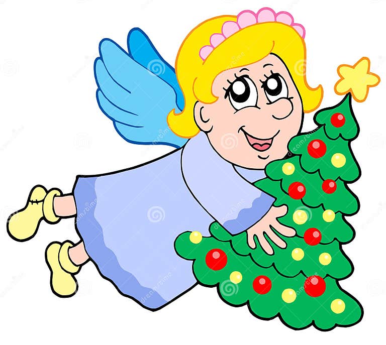 Cute Angel with Christmas Tree Stock Vector Illustration of artwork