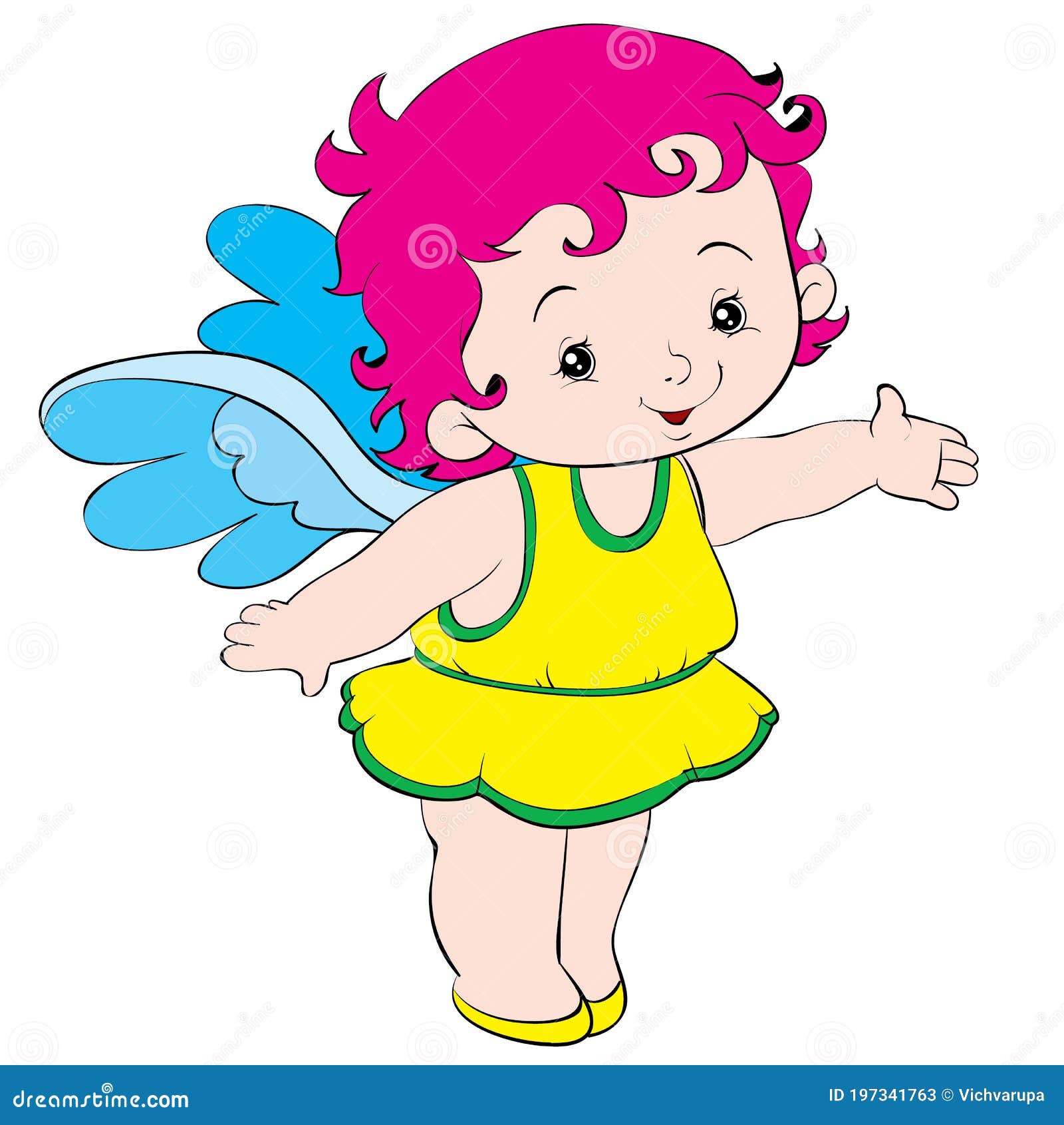 Cute Angel in Yellow Tunic, Cartoon Illustration, Isolated Object on White  Background, Vector Illustration Stock Vector - Illustration of holiday,  magic: 197341763