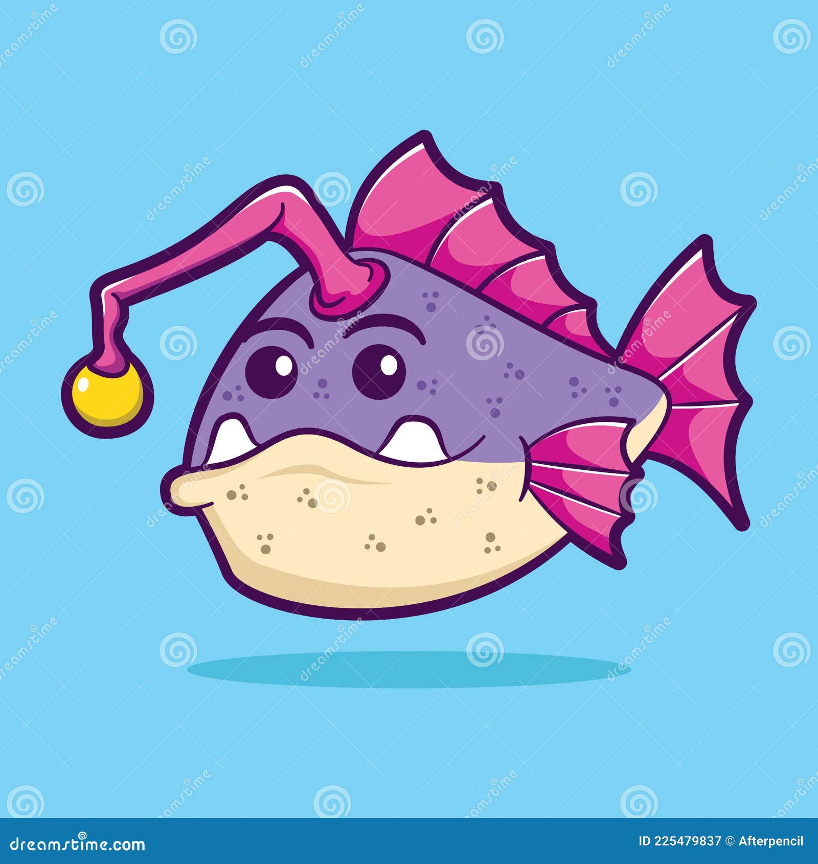 Cute Angler Fish Cartoon Vector Illustration. Sea Animal Concept Stock  Vector - Illustration of light, colorful: 225479837