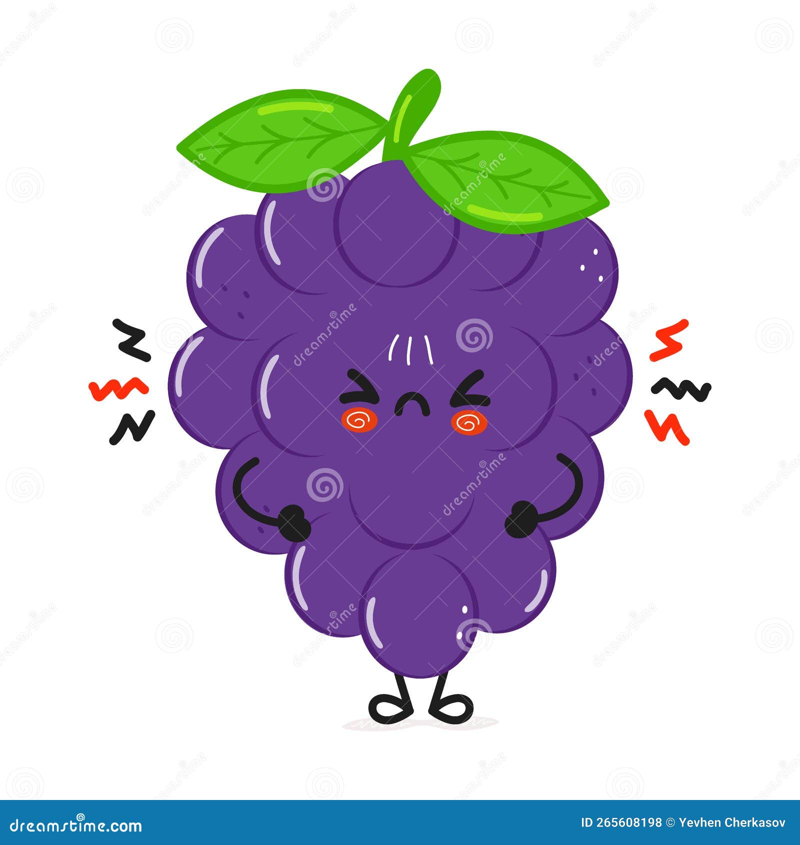 Cute Angry Grape Character. Vector Hand Drawn Cartoon Kawaii Character ...