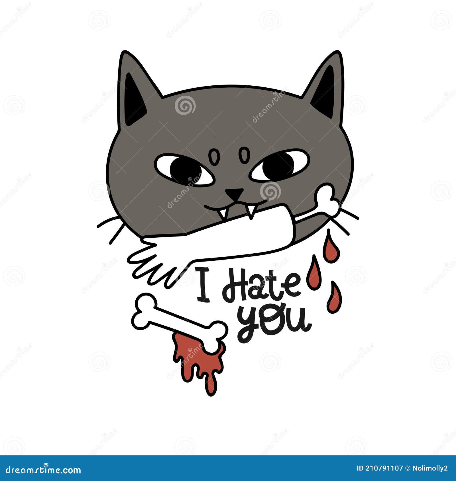 Angry cat bites a mans hand drawing Royalty Free Vector