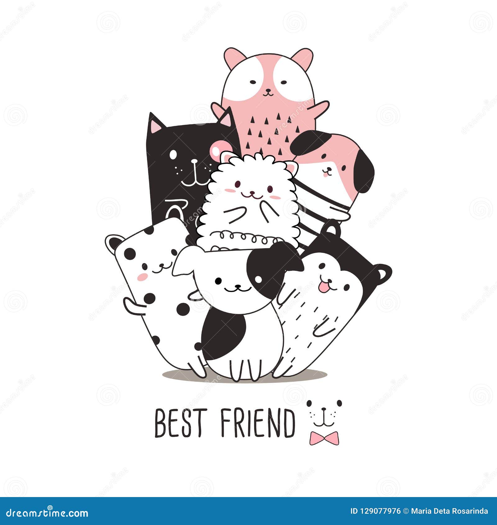 Cute Animal Cartoon Sketch Best Friend Stock Vector - Illustration of  beautiful, love: 129077976