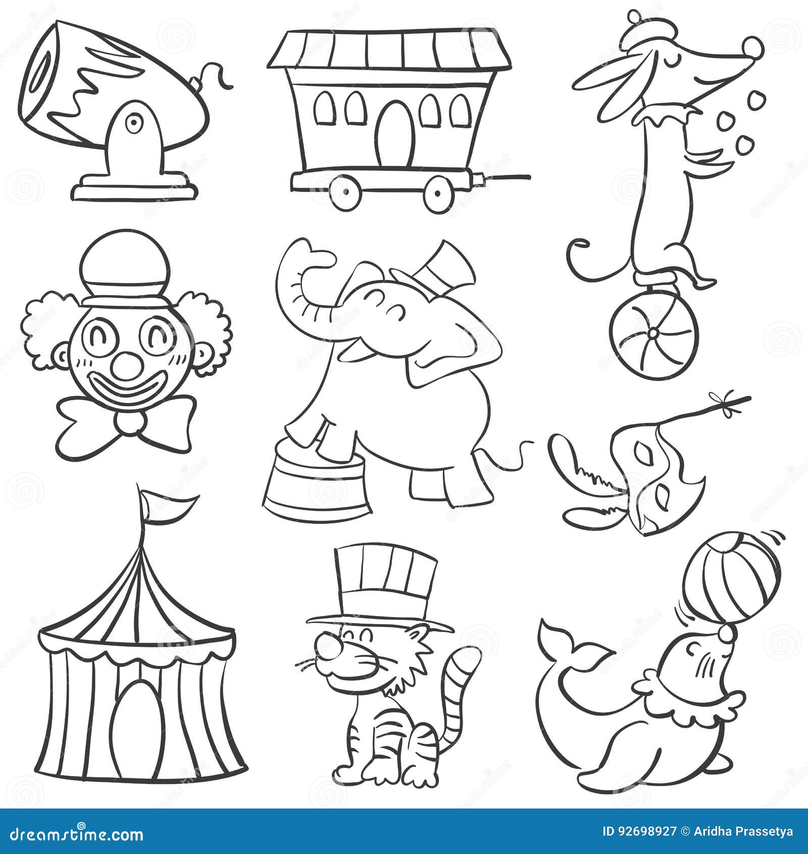 Cute Animal Circus of Doodle Style Stock Vector - Illustration of  decoration, clown: 92698927