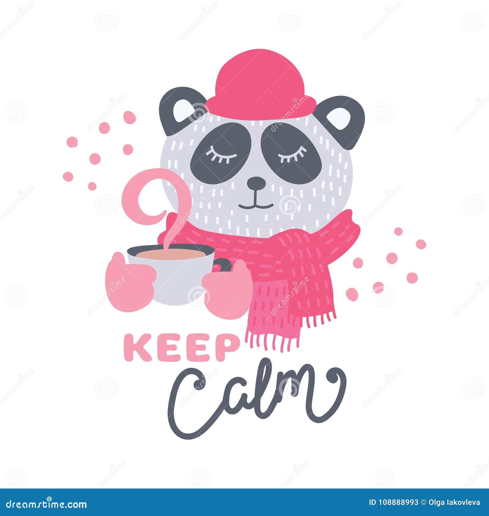 Cute Panda bear in cup drinking coffee tea cartoon teddy sweet