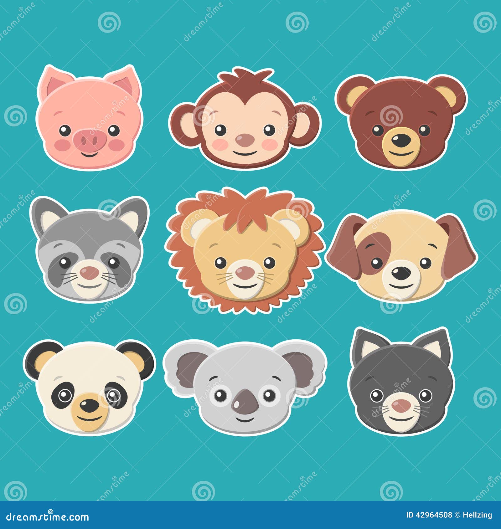 cute animal faces stickers set - eps8