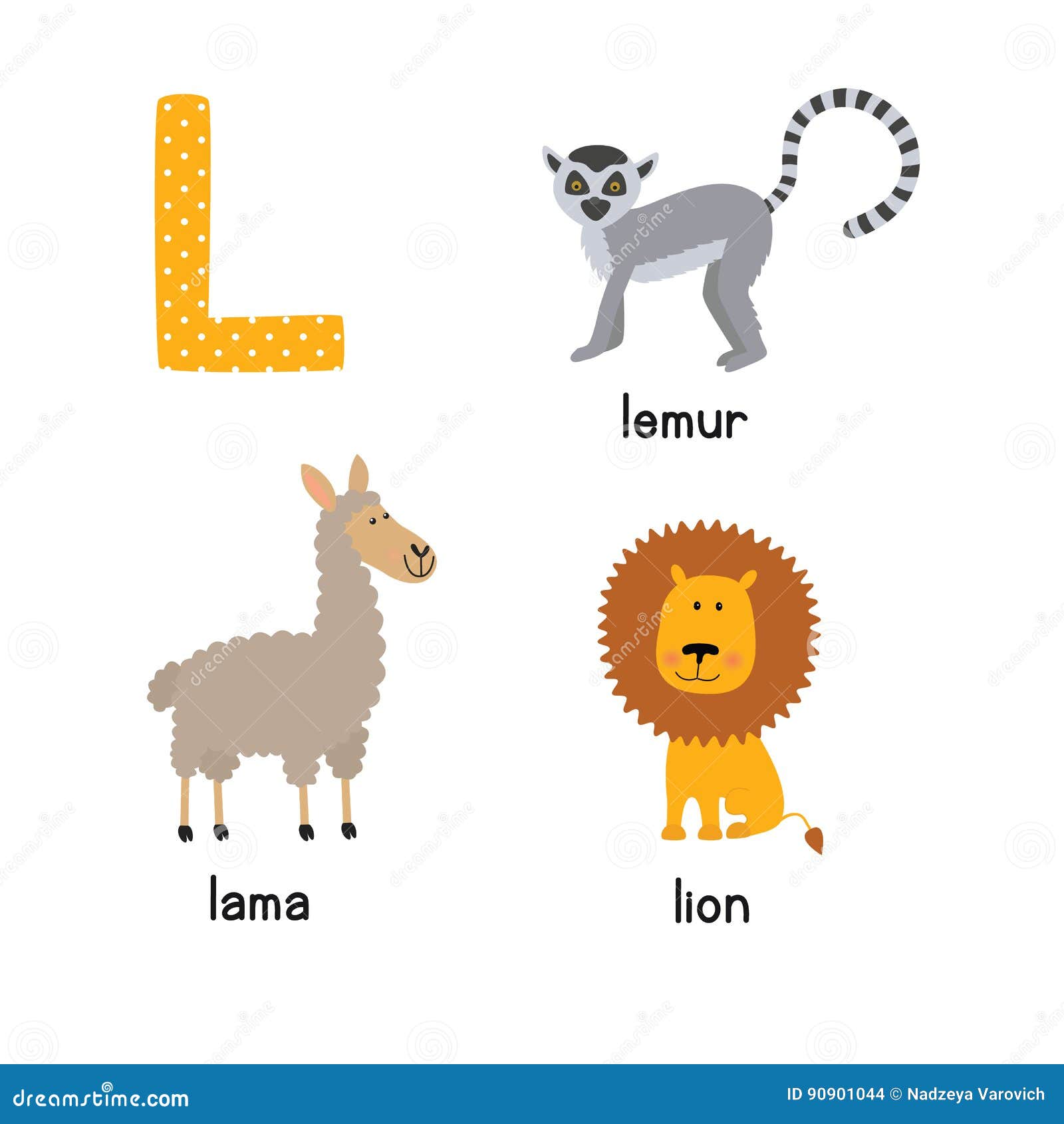 Cute Animal Zoo Alphabet. Letter L for Lion, Lemur, Lama Stock Vector -  Illustration of cute, clip: 90901044