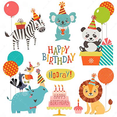 Cute Animals Birthday Wishes Stock Vector - Illustration of jungle ...