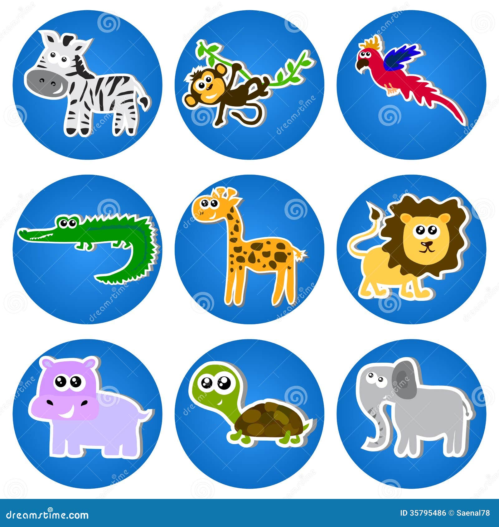 Cute Animals in Blue Circles. Stock Vector - Illustration of circle, pachyderm: 35795486 Cute Animals in Blue Circles. Stock Vector - Illustration of circle, pachyderm: 35795486