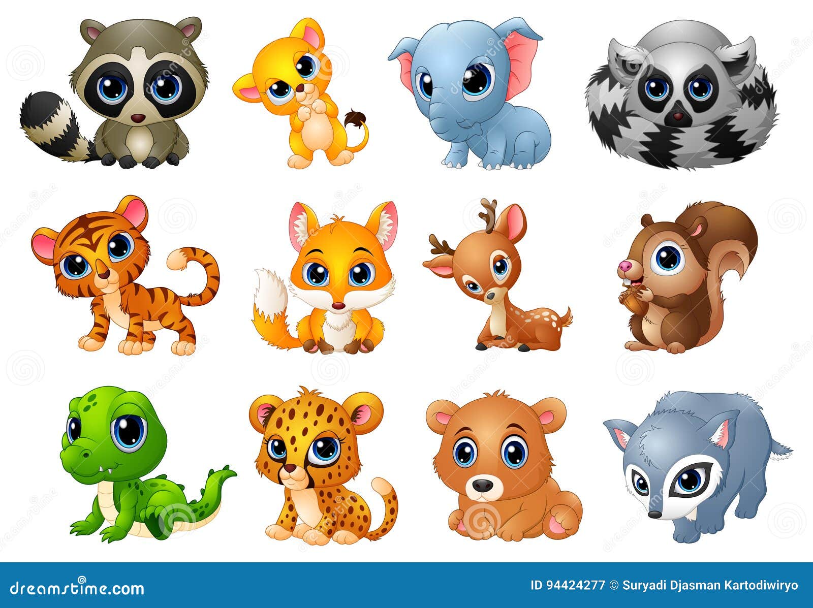 Cute Animals cartoon set stock vector. Illustration of cheetah - 94424277