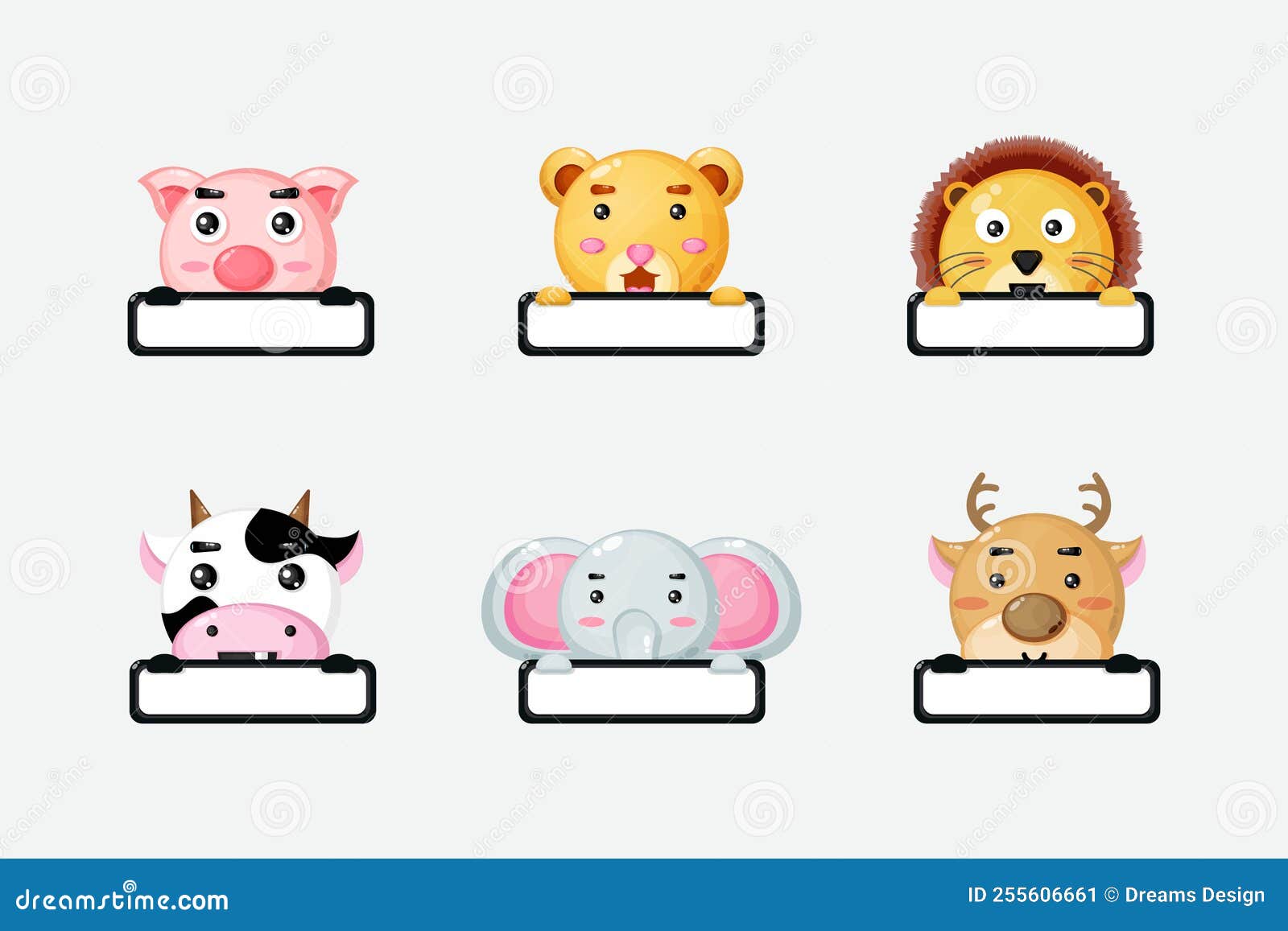 Cute Animals with Label Name Cartoon Stock Vector Illustration of