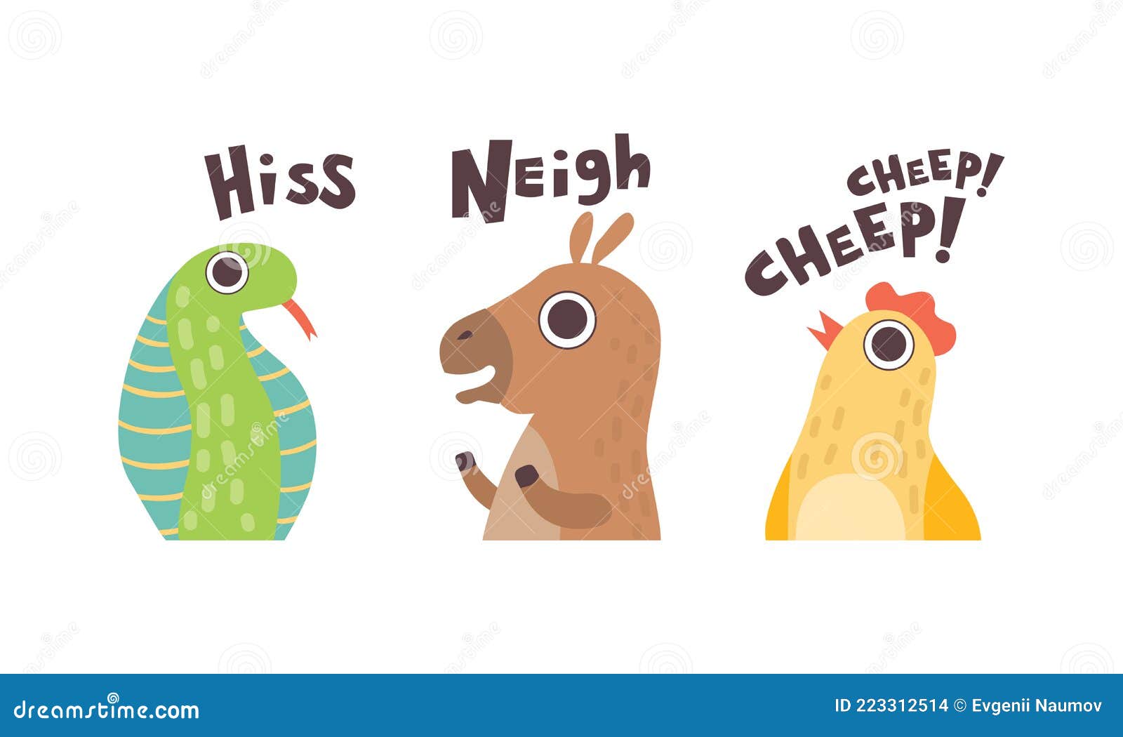 Cute Animals Making Sounds Set, Adorable Snake, Kangaroo, Chicken Saying Hiss, Neigh, Cheep Cartoon Vector Illustration Stock Vector - Illustration of lesson, mammal: 223312514 Cute Animals Making Sounds Set, Adorable Snake, Kangaroo, Chicken Saying Hiss, Neigh, Cheep Cartoon Vector Illustration Stock Vector - Illustration of lesson, mammal: 223312514