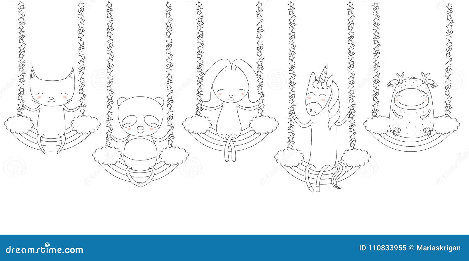 Download Cute Animals Swinging On A Rainbow Coloring Pages Stock ...