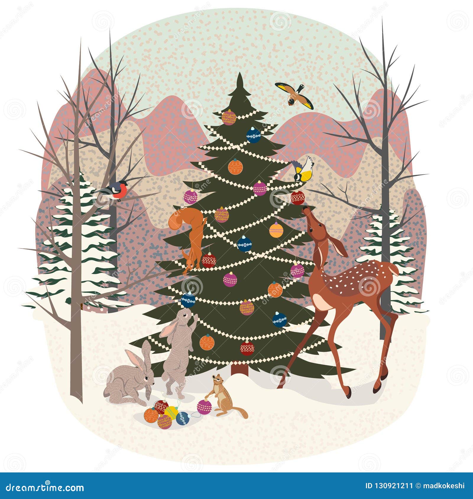 Christmas Greeting Card NEW Christmas Deer Squirrel Bunny Rabbits Birds Tree