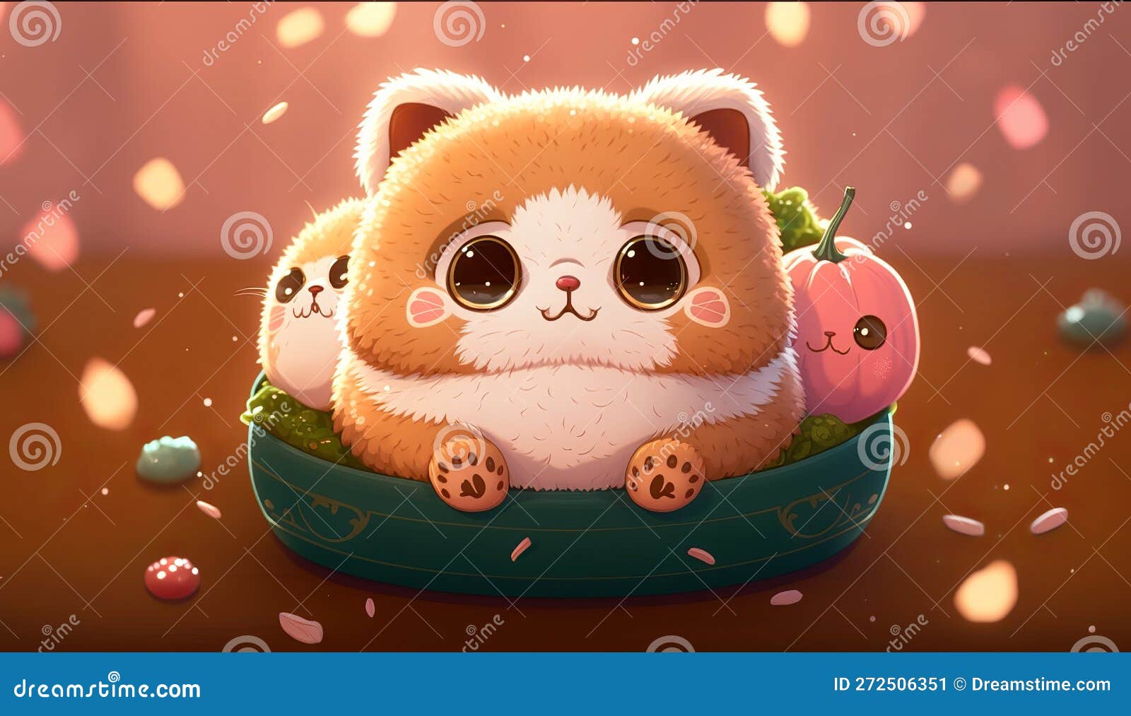 Cute Anime Animal Isolated on a Background. Stock Illustration