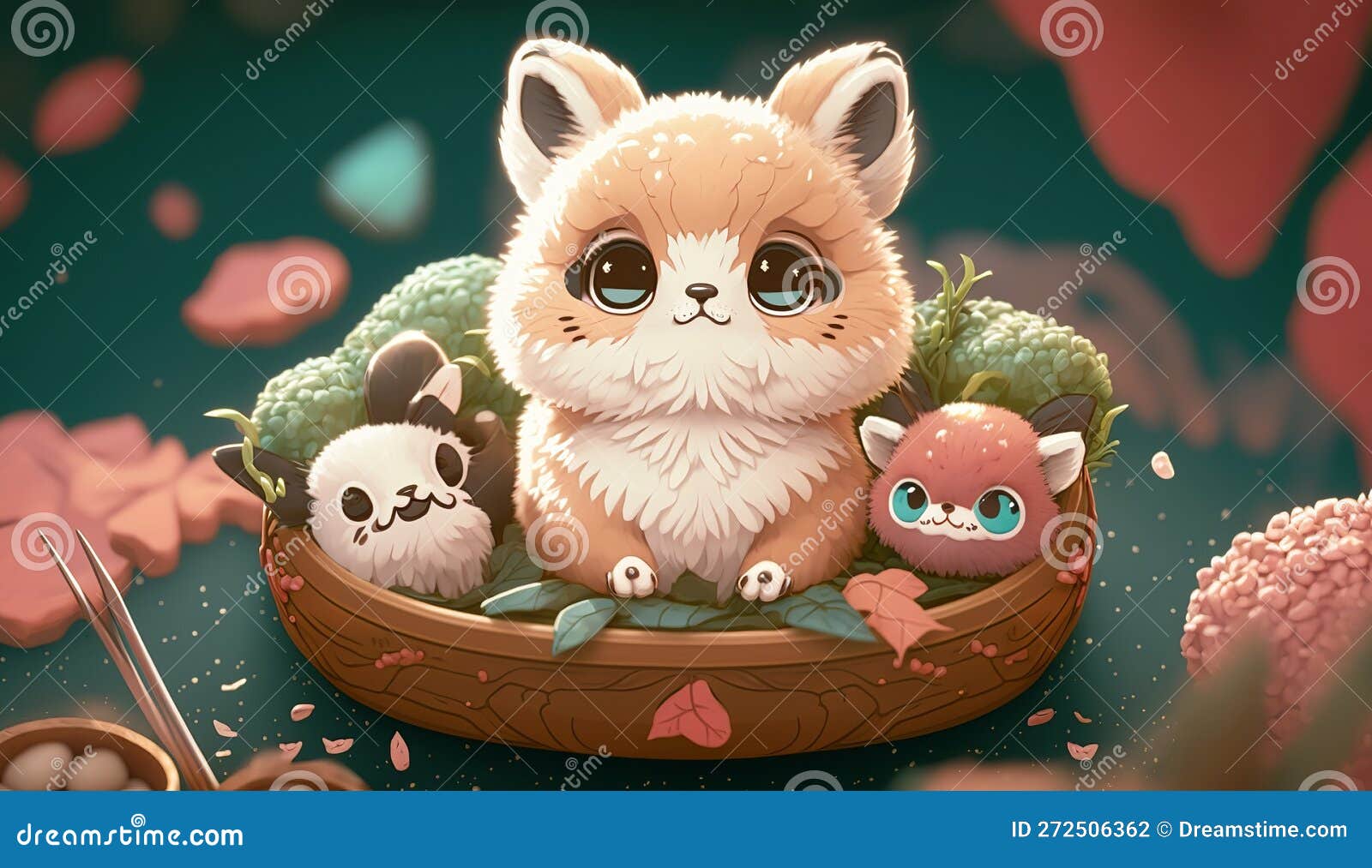 Cute Anime Animal Isolated on a Background. Stock Illustration