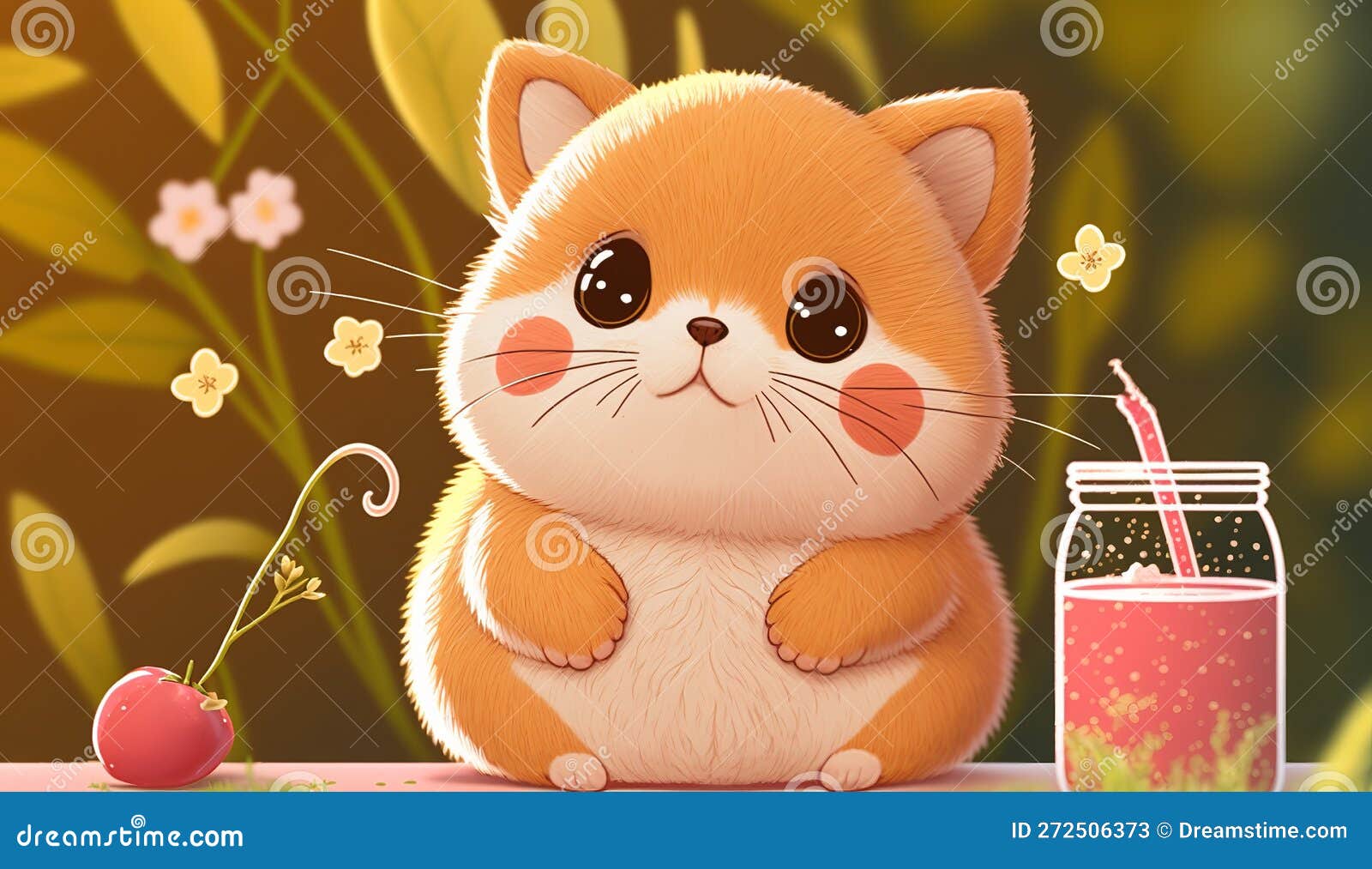 Cute Anime Animal Isolated on a Background. Stock Illustration