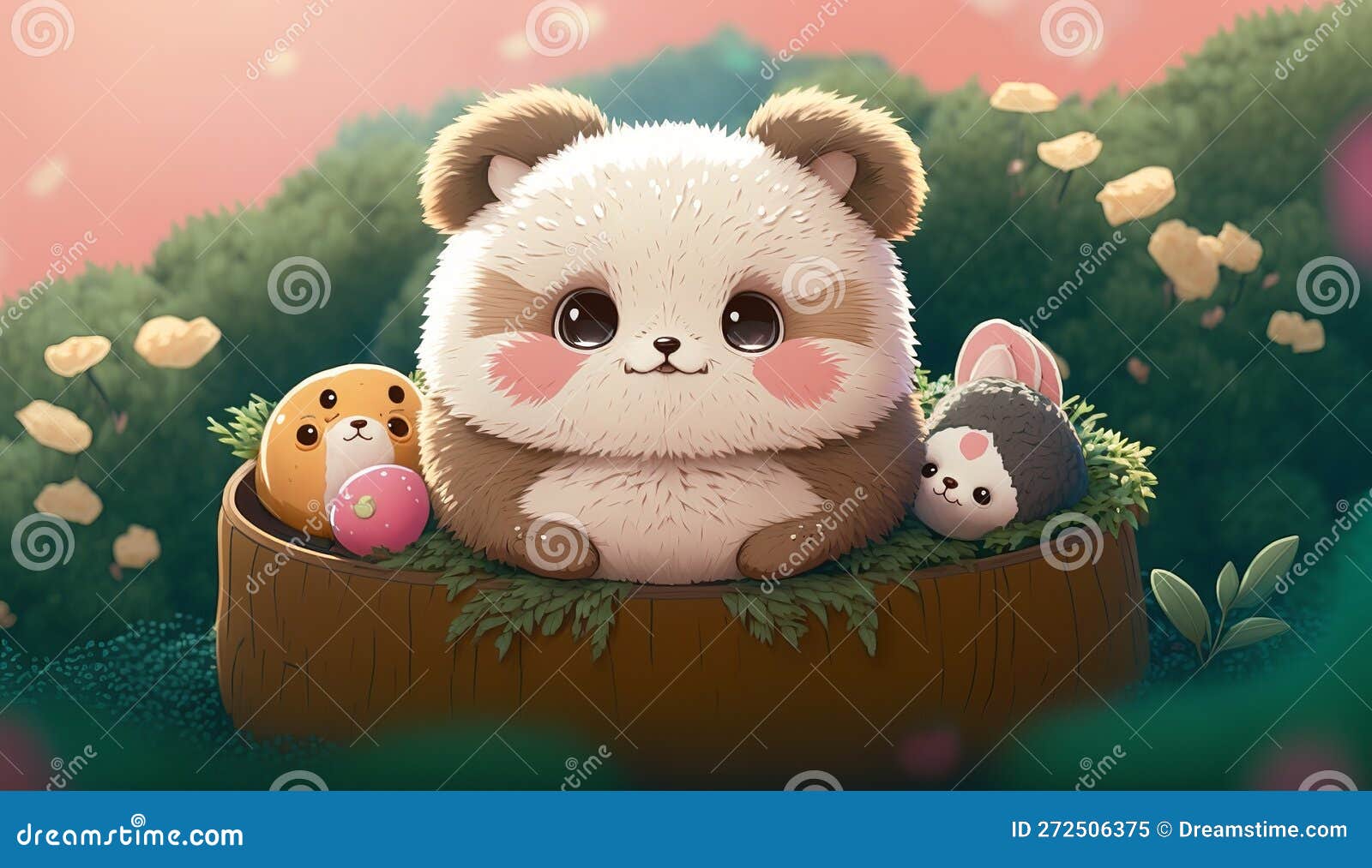 Cute Anime Animal Isolated on a Background. Stock Illustration