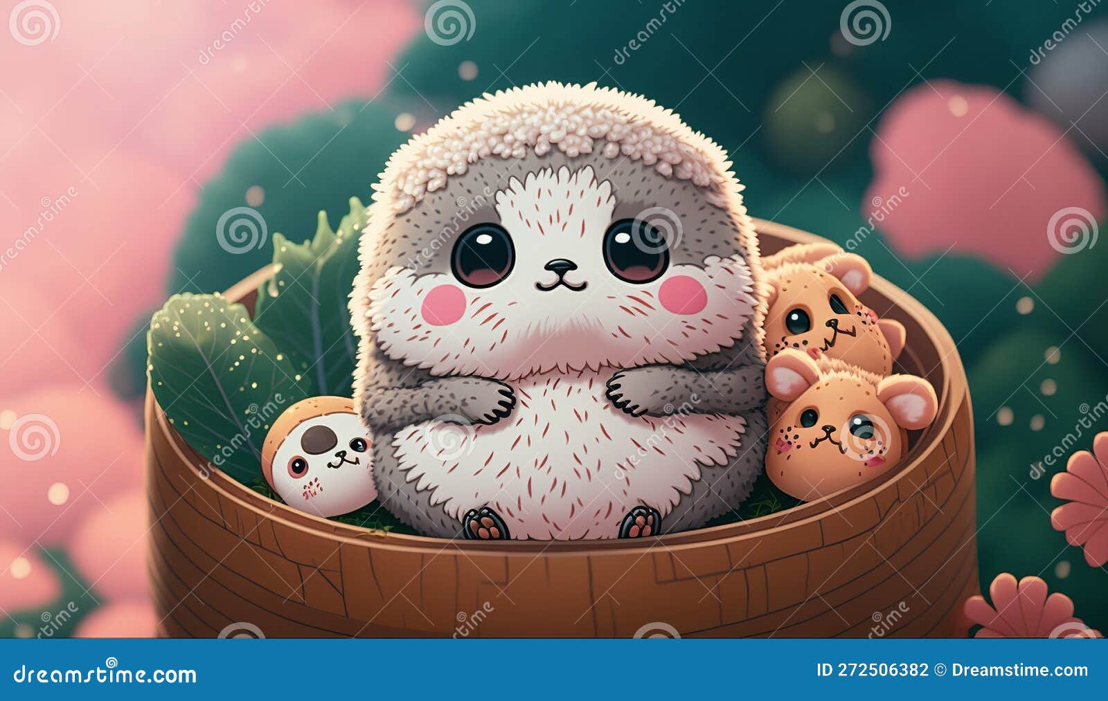 Cute Anime Animal Isolated on a Background. Stock Illustration