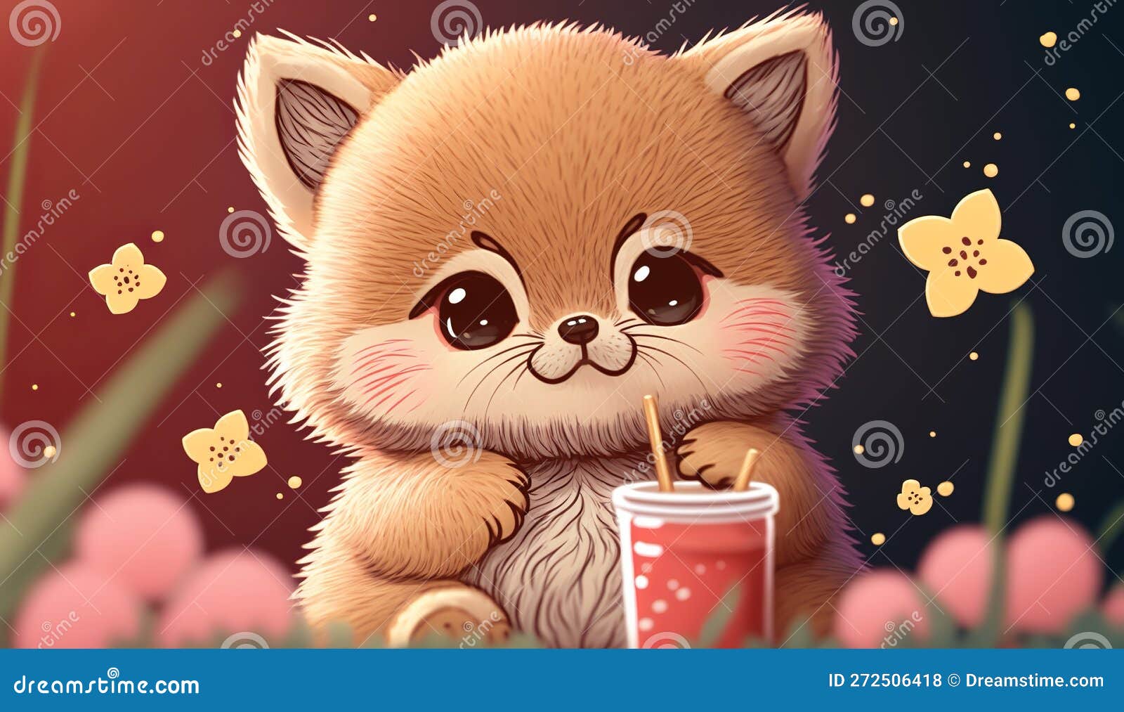 Cute Anime Animal Isolated on a Background. Stock Illustration