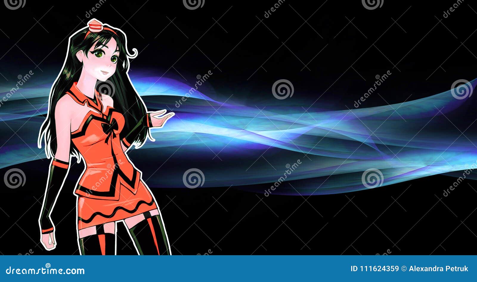 Cute Anime Cartoon Female Chatacter With Long Dark Hair