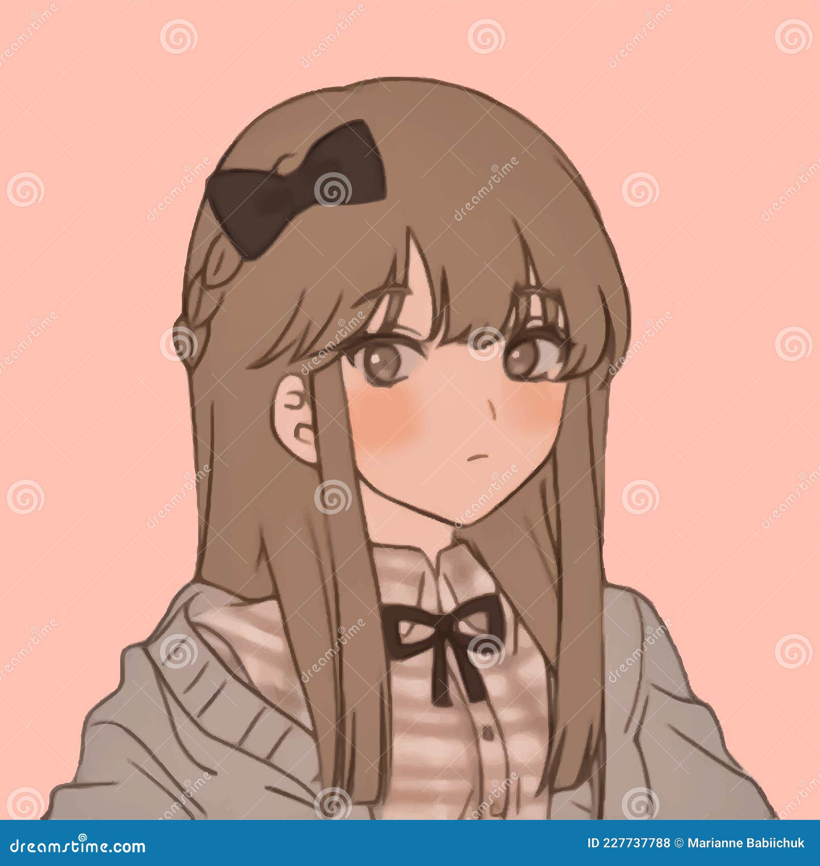 Cute Anime Girl with Bow on Her Hair Stock Vector - Illustration of carps,  cute: 227737788