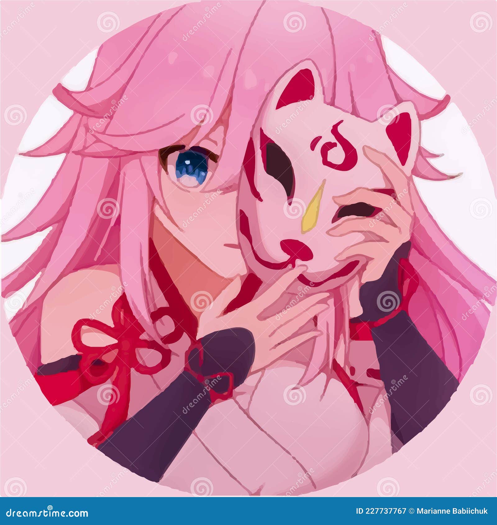 Cute Anime Girl with Cat Mask and Pink Hair Stock Vector - Illustration of  girl, isolated: 227737767