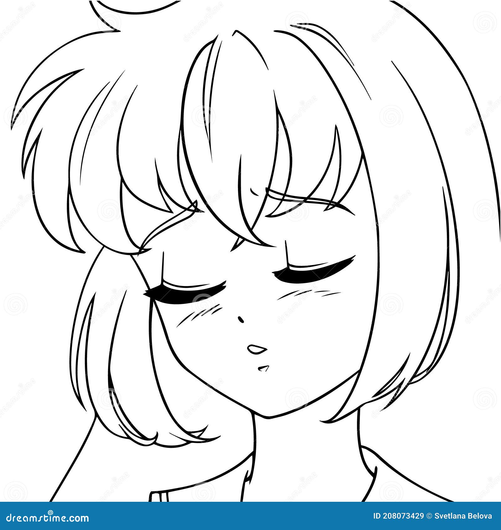 Vetor de Cute anime girl icon portrait. Contour vector