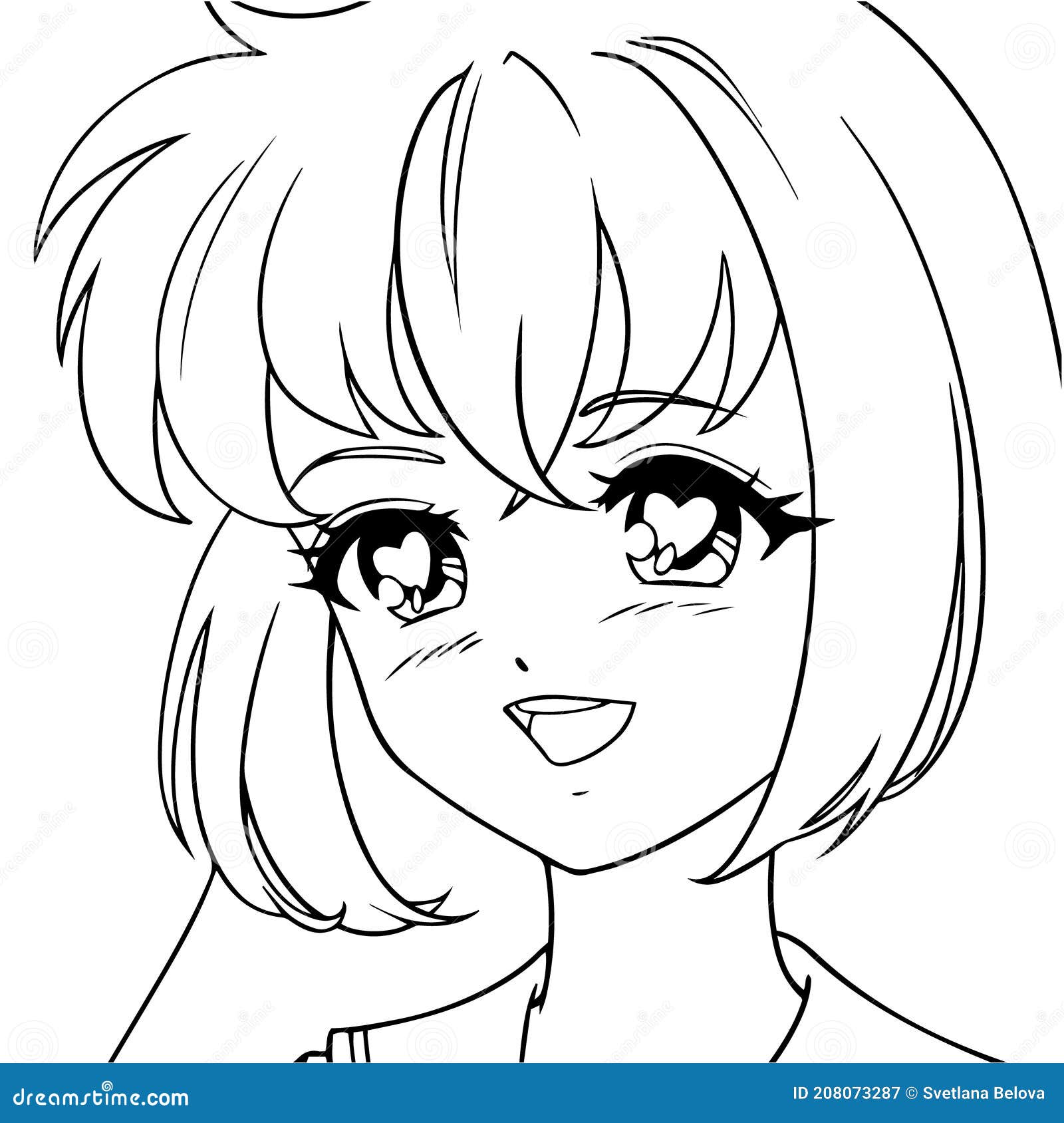 Cute Anime Girl Icon Portrait. Contour Vector Illustration Stock Vector -  Illustration of facial, emoji: 208073287