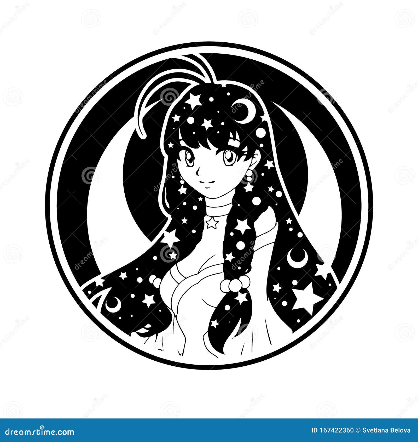 Cute Anime Girl with Long Hair and Big Eyes Stock Vector ...