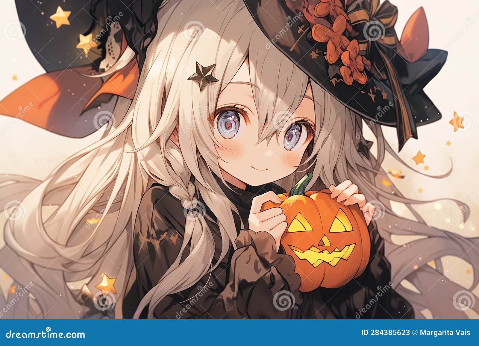 Kawaii Anime Girl in a Halloween Pumpkin - Anime Halloween