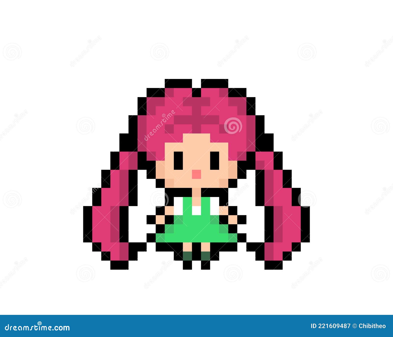 Pixel image cute anime little girl for game assets