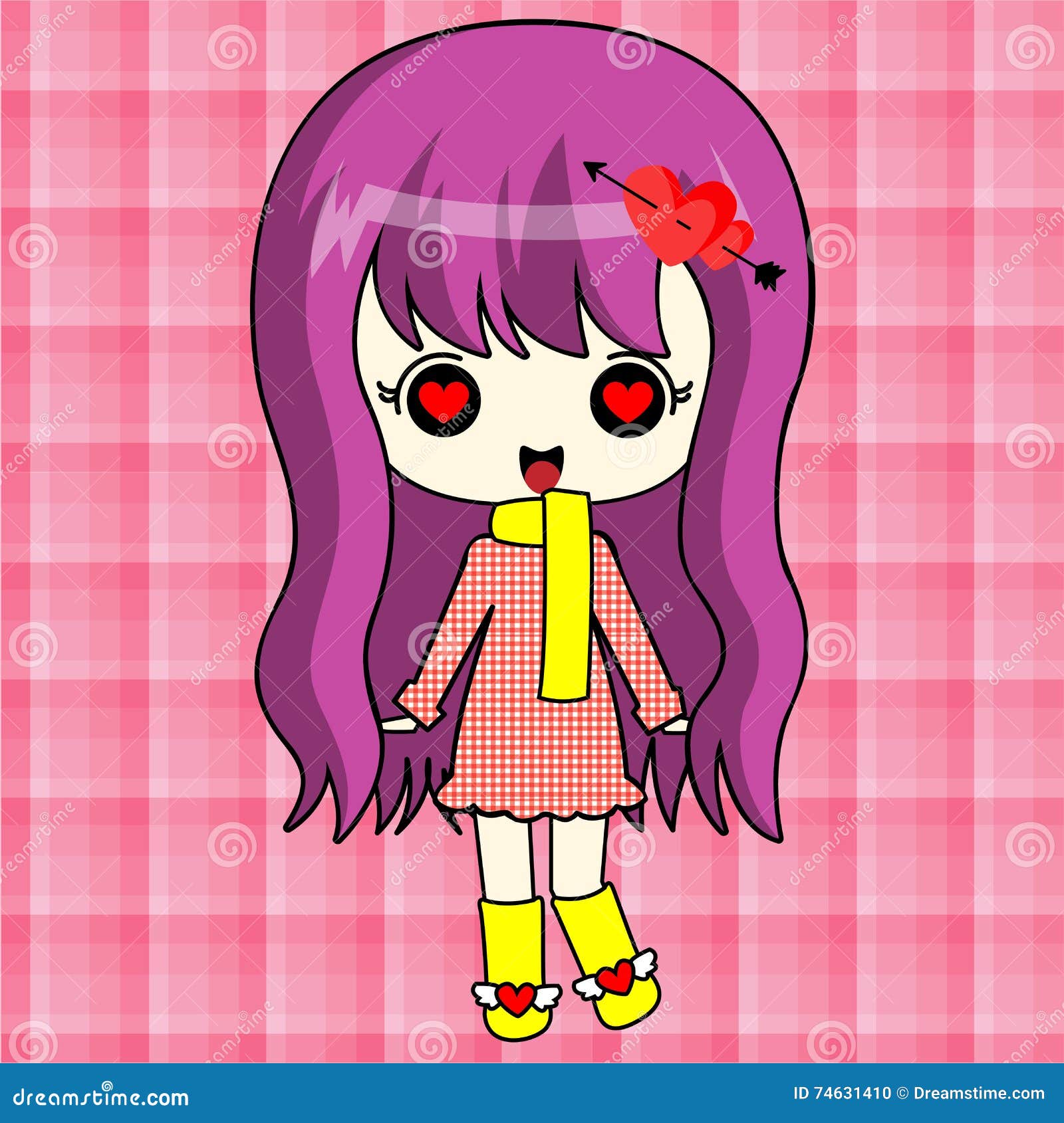 Cute Anime Girl in Red Coat Stock Illustration Illustration of