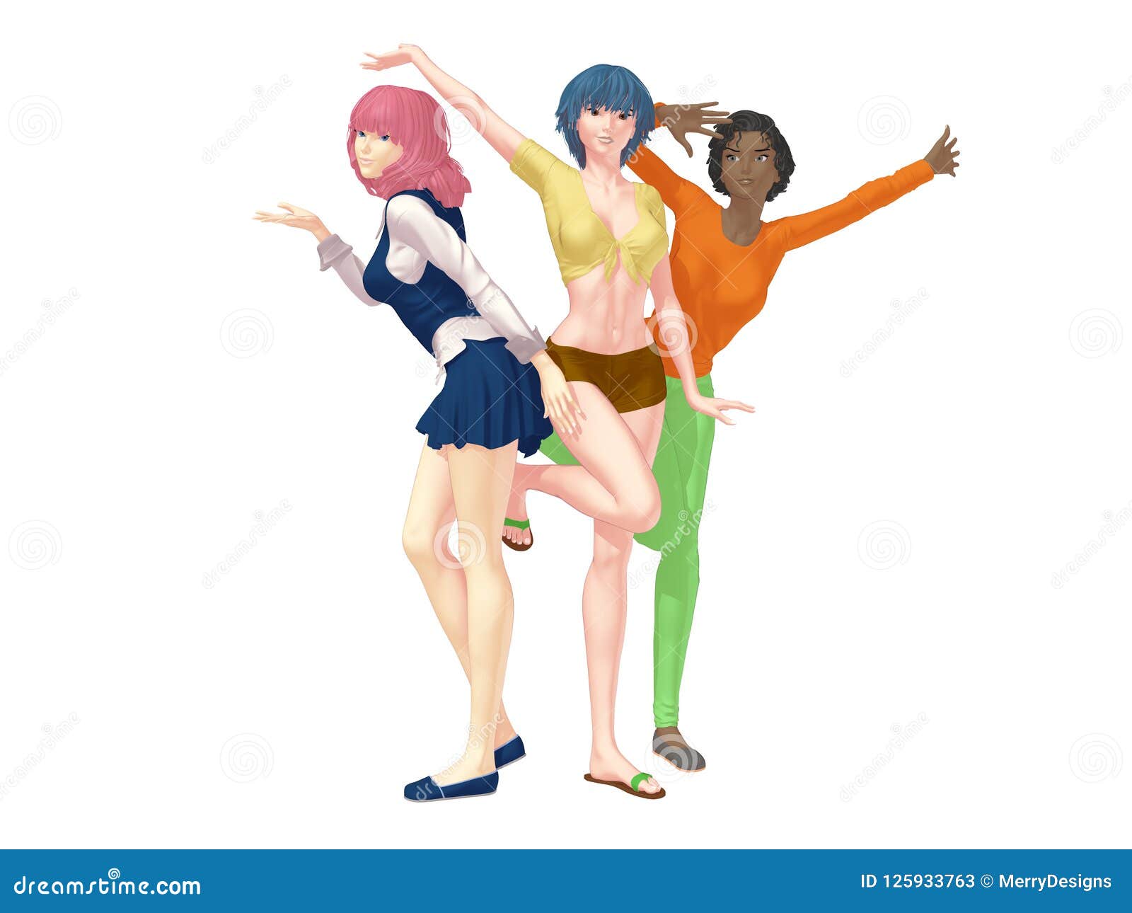 Cute Anime Girl in a Short Skirt Having Fun with Her Friends Stock  Illustration - Illustration of anime, love: 125933763