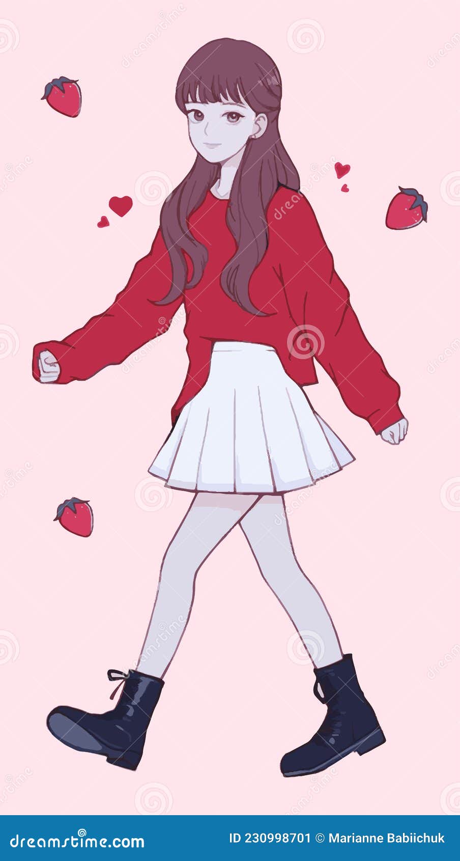 A Cute Anime Girl is Walking on a Background of Strawberries Stock Vector - Illustration of horror, love: 230998701 A Cute Anime Girl is Walking on a Background of Strawberries Stock Vector - Illustration of horror, love: 230998701