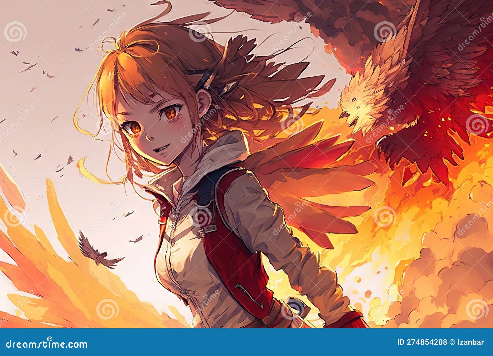 anime girl fire wings