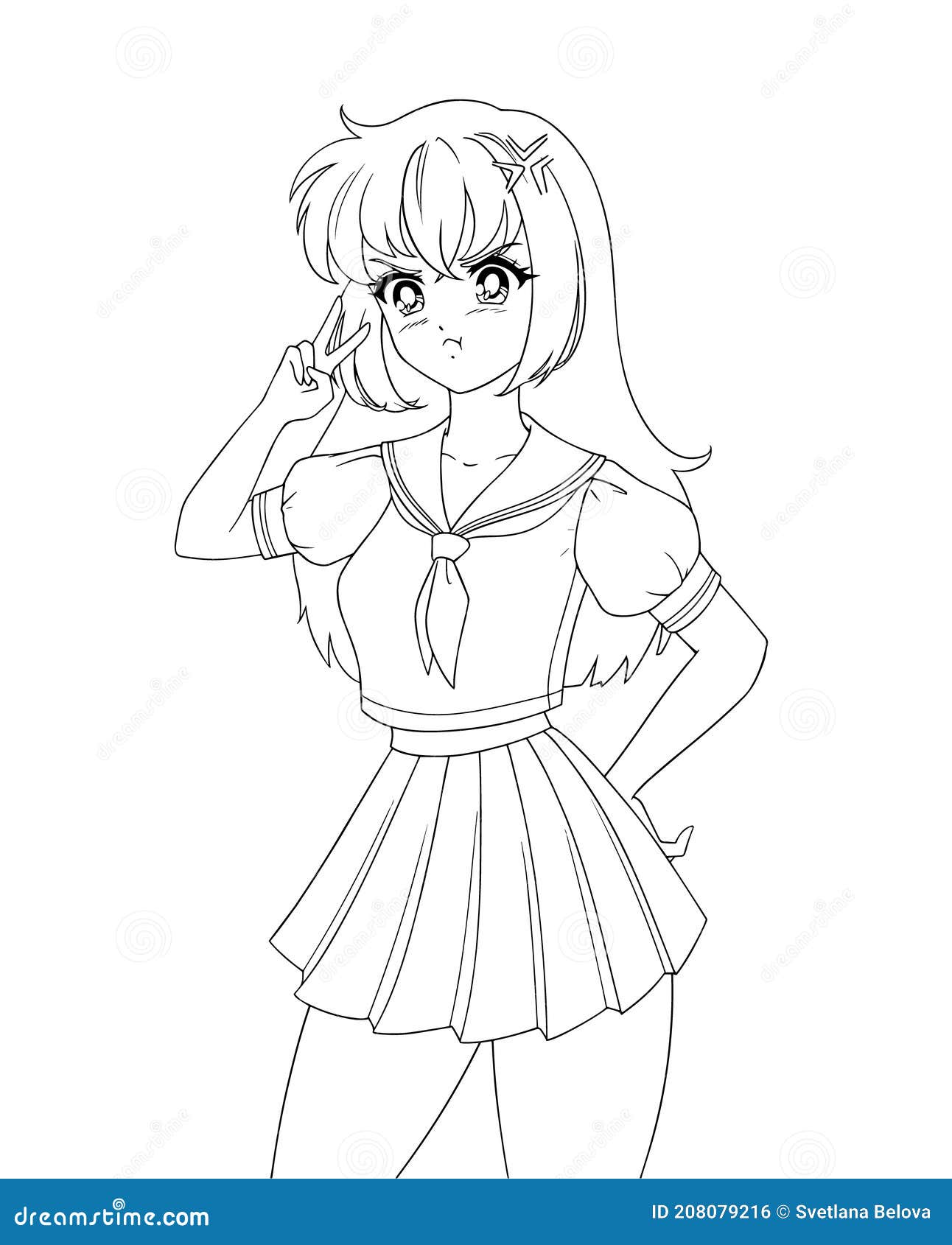 Cute Anime Manga Girl Wearing School Uniform Isolated on White Background  Stock Vector - Illustration of gesture, japanese: 208079216