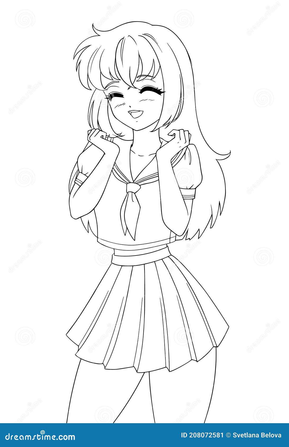 Cute Anime Manga Girl Wearing School Uniform. Stock Vector - Illustration  of smile, white: 208072581