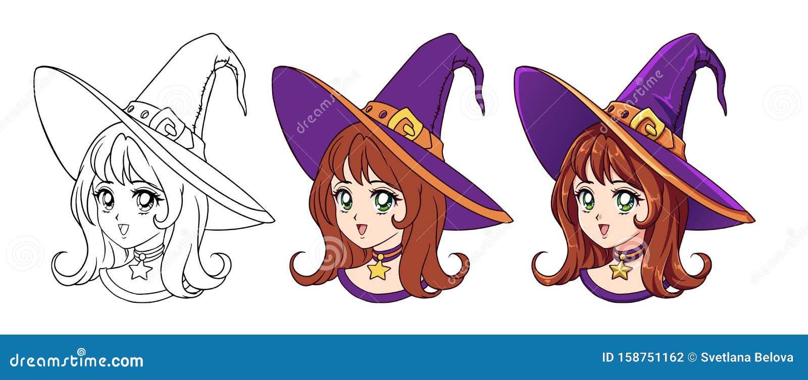 Cute Witch Anime Kawaii Chibi Cartoon Watercolor Hyper Realistic · Creative  Fabrica