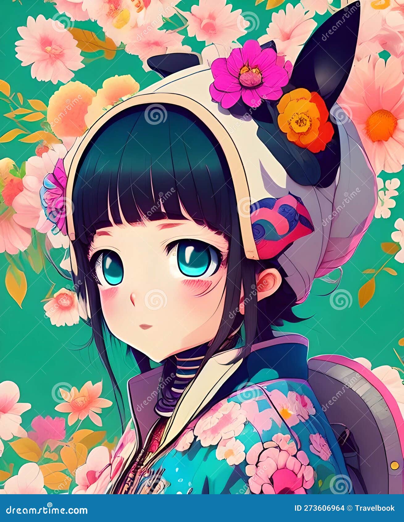 Anime girl with flowers