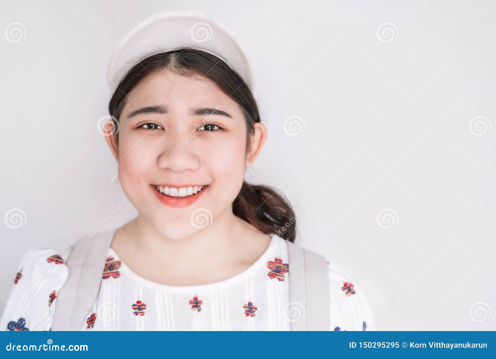 Cute Asian Fat Teen Girl Young Smiling On White Sp