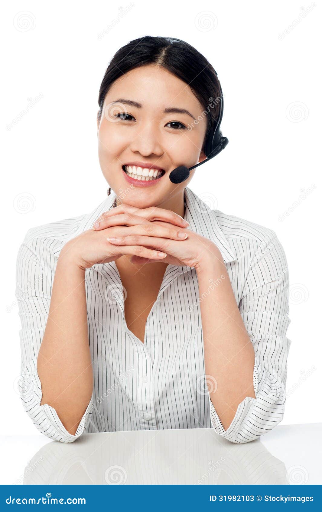 Cute Asian Female As Help Desk Operator Stock Image Image of