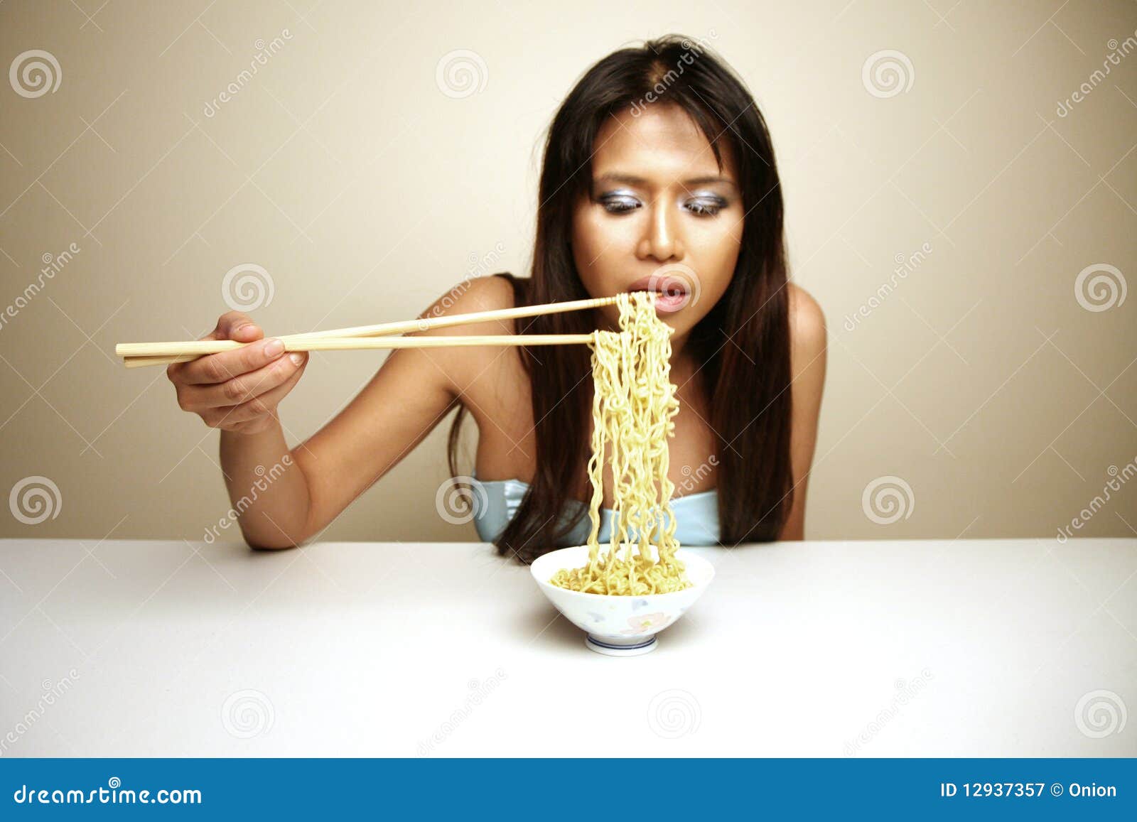 Cute Asian Woman Eating Noodles Stock Image Image Of Asia Dish 12937357 