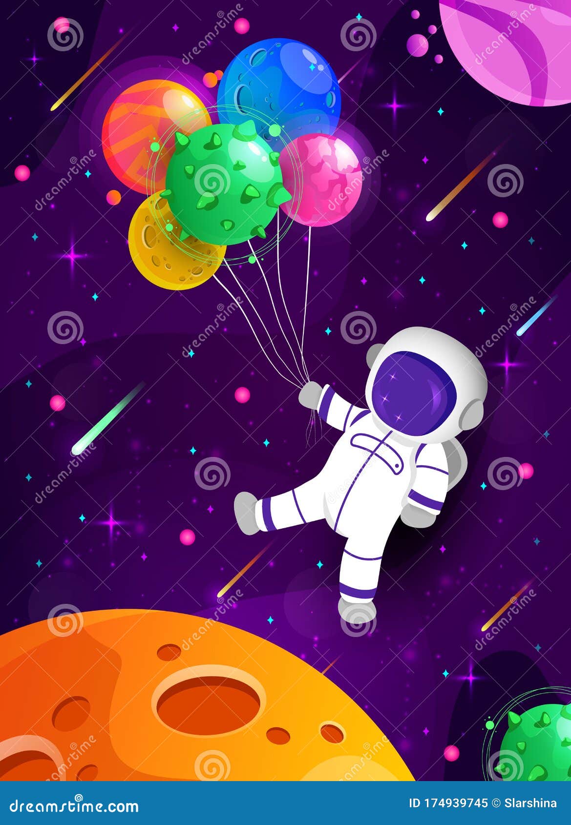 Cute Astronaut Floating With Love Balloon Cartoon - Cute Astronaut