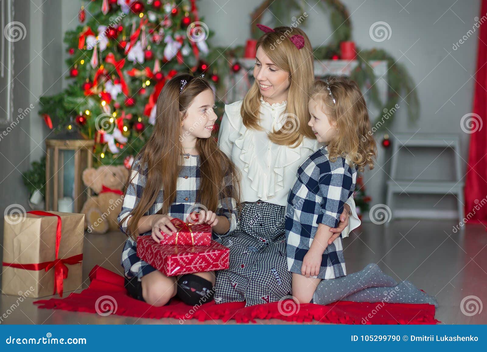 Cute Awesome Blond Mother Mom With Two Girls Daughters Celebratin