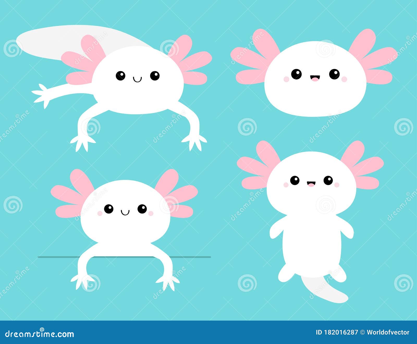 Cute Axolotl Set Mexican Salamander White Axolotyl Ambysoma Mexicanum Cartoon Kawaii Funny Smiling Baby Character Water Stock Vector Illustration Of Happy Child