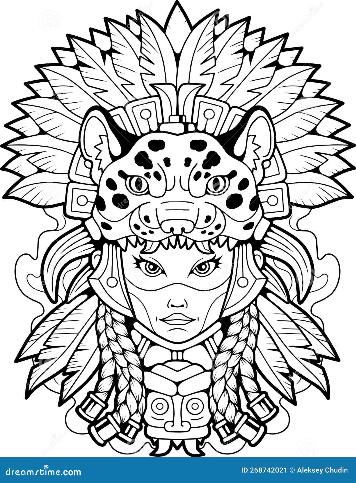 Cute Aztec Princess, Outline Illustration Stock Vector - Illustration of american, design: 268742021